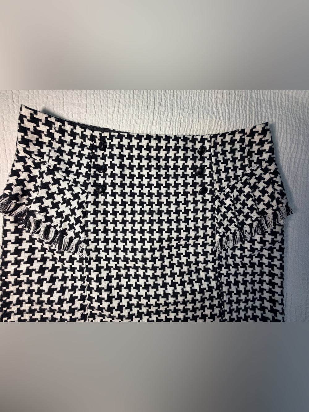 Cato Black & White Houndstooth Pencil Skirt with Fringe Peplum - Picture 3 of 11